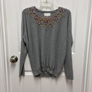 Angel‎ of the North Anthropologie Gray Pom Pom Embellished Dolman Sweater M